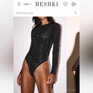 Long Sleeve Diamante Bodysuit - Black
